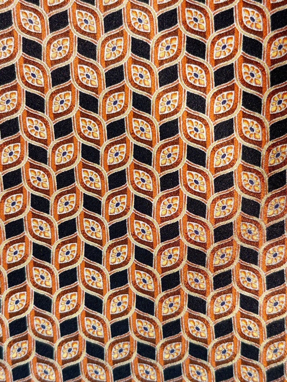 Brioni Tie 100% silk jacquard Black, Orange & Cream 3.75 x 58 inches